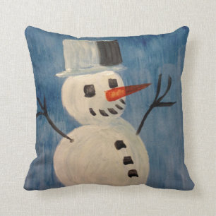 Schneemann auf Blau Kissen