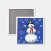 Schneemann auf blau mit Schneeflocken Magnet (Vorderseite/Rückseite)