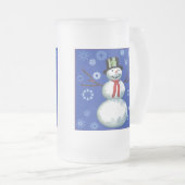 Schneemann auf blau mit Schneeflocken Mattglas Bierglas (VorderseiteRechts)