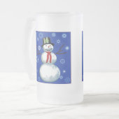 Schneemann auf blau mit Schneeflocken Mattglas Bierglas (Vorderseite Links)