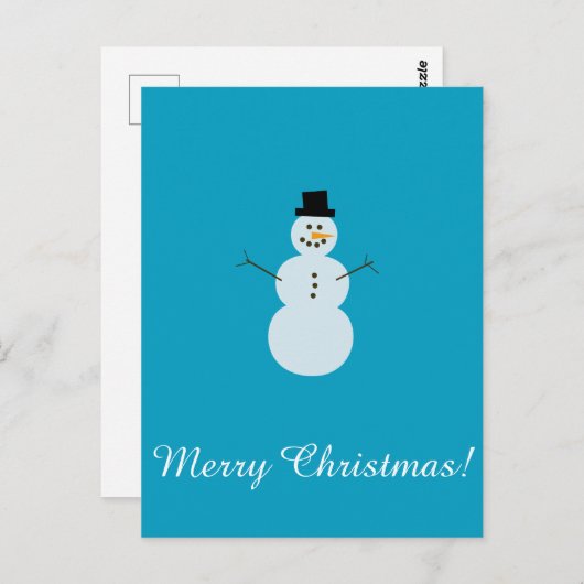 Schneemann auf blauem Hintergrund. Frohe Weihnacht Postkarte (Vorne/Hinten)
