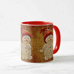 Schneemann auf Burlap niedliche rustikale Wintersc Tasse
