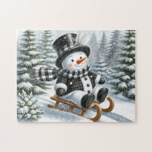 Schneemann auf dem Schlitten Puzzle (Horizontal)
