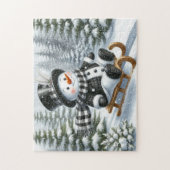 Schneemann auf dem Schlitten Puzzle (Vertikal)