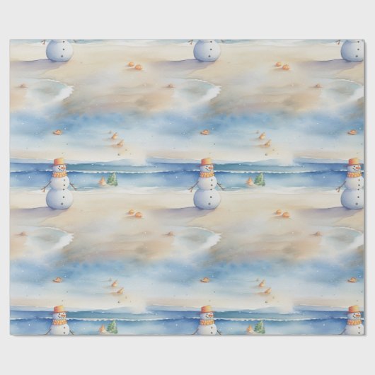 Schneemann auf dem Strandwappenpapier Geschenkpapier (Flach)