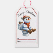 Schneemann auf der Toilette Weihnachtsmarke Geschenkanhänger (Rückseite)