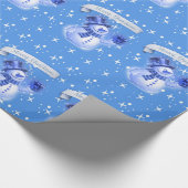 Schneemann auf eisigem blauem Muster Geschenkpapier (Ecke)