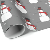 Schneemann auf grauem Papier Geschenkpapier (Rolleneckpunkt)