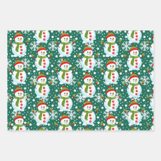 Schneemann auf Red & Green White Snowflakes Weihna Geschenkpapier Set (Vorderseite 2)