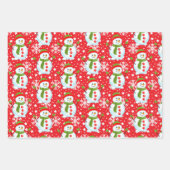 Schneemann auf Red & Green White Snowflakes Weihna Geschenkpapier Set (Vorderseite)