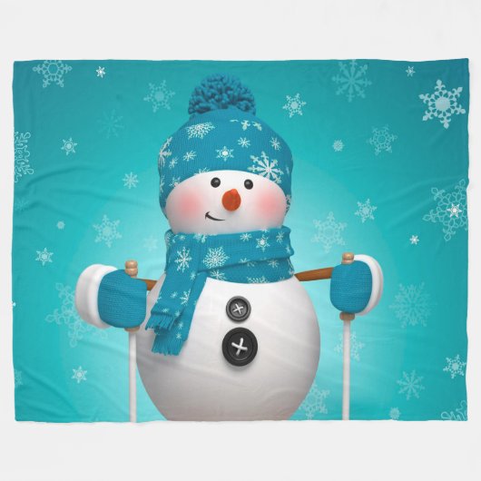 Schneemann auf Skis Fleecedecke (Vorderseite (Horizontal))