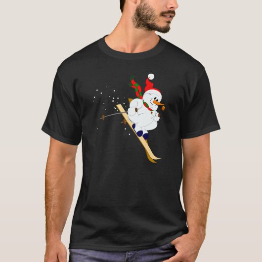 Schneemann auf Skis T-Shirt (Vorderseite)