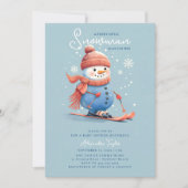 Schneemann auf Skis Winter Sports Blue Boy Baby Du Einladung (Vorderseite)