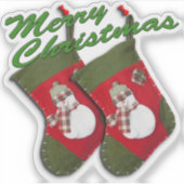 Schneemann auf Weihnachten Strumpf Custom Cut Aufkleber (Vorderseite)