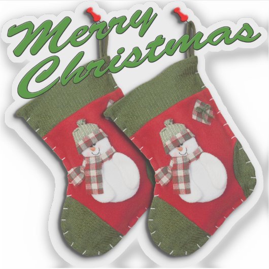 Schneemann auf Weihnachten Strumpf Custom Cut Aufkleber (Vorderseite)
