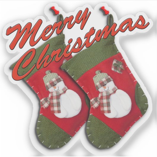 Schneemann auf Weihnachten Strumpf Custom Cut Aufkleber (Vorderseite)