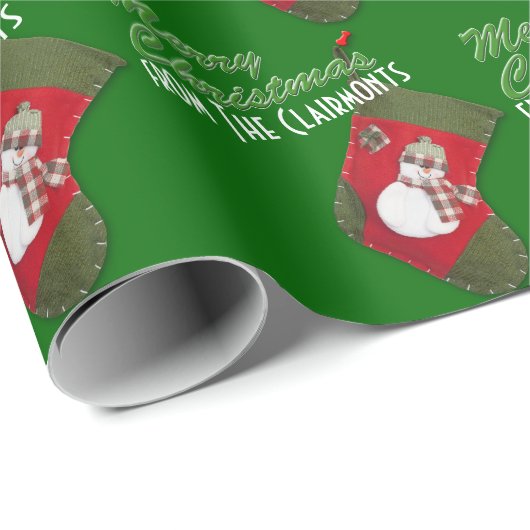Schneemann auf Weihnachten Strumpf Personalisiert Geschenkpapier (Rolleneckpunkt)