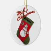 Schneemann auf Weihnachts-Strumpf-Fotografie Keramik Ornament (Rechts)