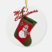 Schneemann auf Weihnachts-Strumpf-Fotografie Keramik Ornament (Vorne)