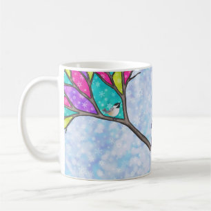 Schneemann aus Buntglas mit Kicherholz Kaffeetasse