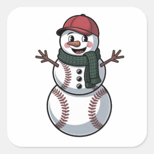Schneemann Baseball Weihnachten Santa Baseball Spo Quadratischer Aufkleber