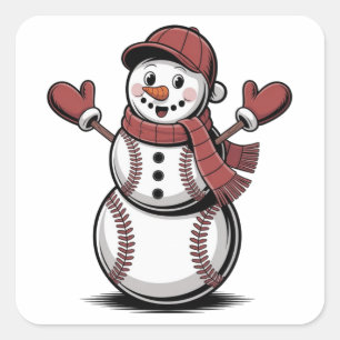 Schneemann Baseball Weihnachten Sportliebhaber Quadratischer Aufkleber