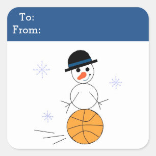 Schneemann-Basketball-Geschenk-Tag Quadratischer Aufkleber