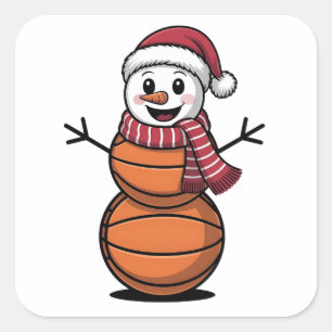 Schneemann Basketball Weihnachten Sportliebhaber Quadratischer Aufkleber