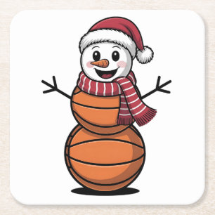 Schneemann Basketball Weihnachten Sportliebhaber Rechteckiger Pappuntersetzer