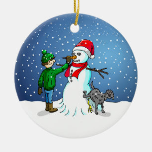 Schneemann Bauen Keramik Ornament