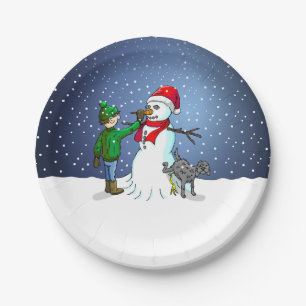 Schneemann Bauen Pappteller