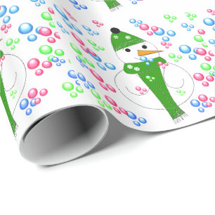 Schneemann beim Blasen von Seifenblasen Geschenkpapier