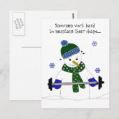 Schneemann beim Gewichtheben mit Sprüchen Postkarte (Vorne/Hinten)