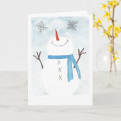 Schneemann bewundert Schneeflocken Karte (Gelbe Blume)
