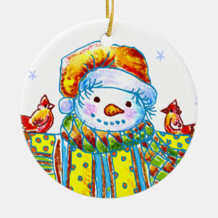 Schneemann Birdman Keramikornament