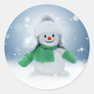 Schneemann Blaue Winter Frohe Weihnachten Aufklebe Runder Aufkleber