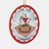 Schneemann-Blizzard-Picknick Weihnachtsbaumschmuck Keramikornament (Rechts)