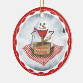 Schneemann-Blizzard-Picknick Weihnachtsbaumschmuck Keramikornament (Links)