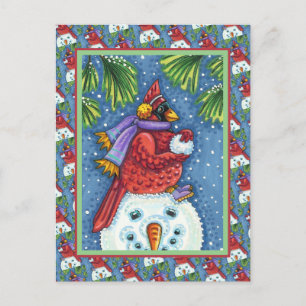 SCHNEEMANN BODYGUARD, CHRISTKARDINAL ROTKEHLCHEN FEIERTAGSPOSTKARTE