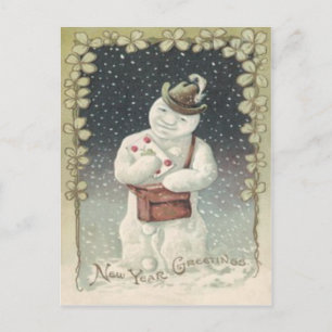 Schneemann Briefträger Brief Schneekleeblatt Postkarte