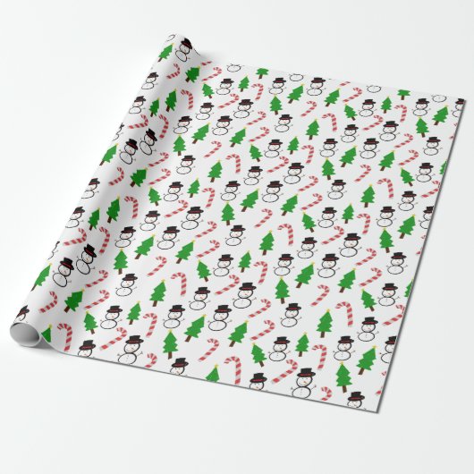 Schneemann Candy Cane Weihnachtsbaum Geschenkpapier (Ungerollt)