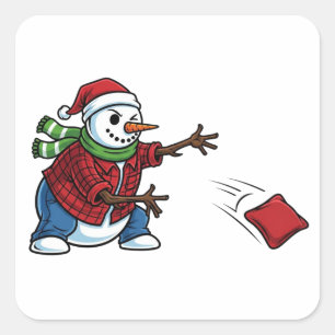 Schneemann Cornhole Weihnachten 2026 Holiday Tailg Quadratischer Aufkleber