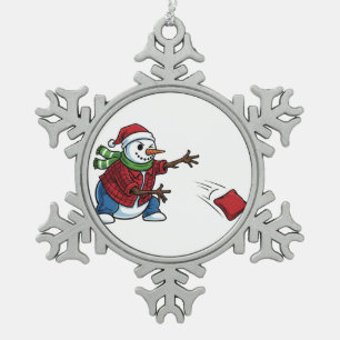 Schneemann Cornhole Weihnachten 2026 Holiday Tailg Schneeflocken Zinn-Ornament