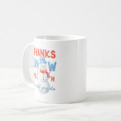 Schneemann Danke, Schnee viel Geschenk Kaffeetasse (Vorderseite Links)