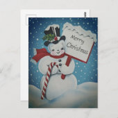 Schneemann der 1950er Jahre Frohe Weihnachtspostka Postkarte (Vorne/Hinten)