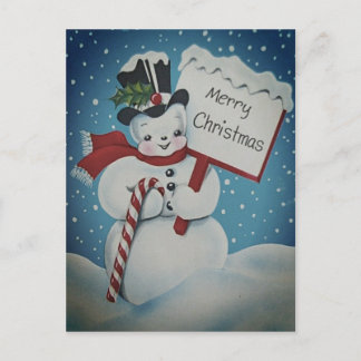 Schneemann der 1950er Jahre Frohe Weihnachtspostka Postkarte