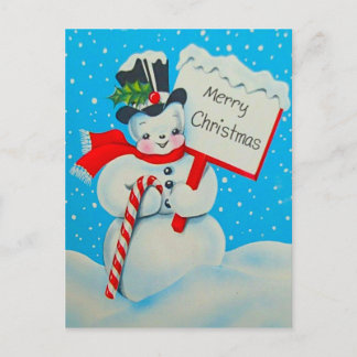 Schneemann der 1950er Jahre Frohe Weihnachtspostka Postkarte