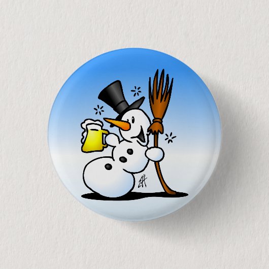 Schneemann, der ein Bier trinkt Button (Vorderseite)