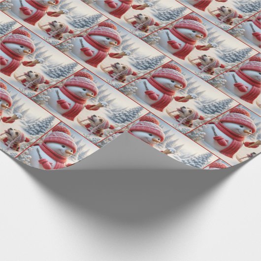 Schneemann, der eine Eiscreme mit Hund hält Geschenkpapier (Ecke)