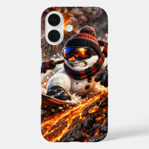 Schneemann, der einen aktiven Vulkan hinunterrast iPhone 16 Hülle